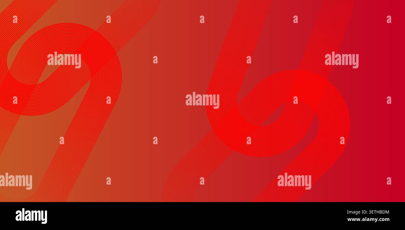 Abstract composition of overlapping red circular lines. Smooth gradient background in warm red and orange tones. Stock Vector