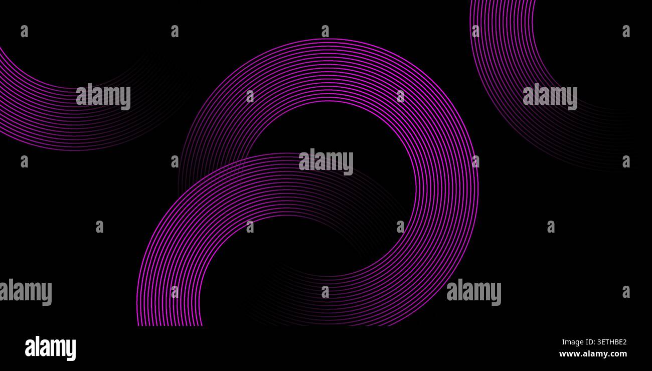 Mesmerizing dark background with interweaving purple lines forming abstract concentric rings. Overlapping patterns create a complex and visually rich Stock Vector