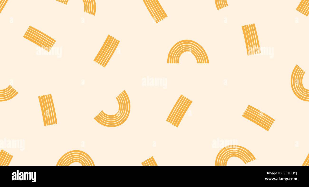 Seamless pasta pattern with doodle penne icons. Stock Vector