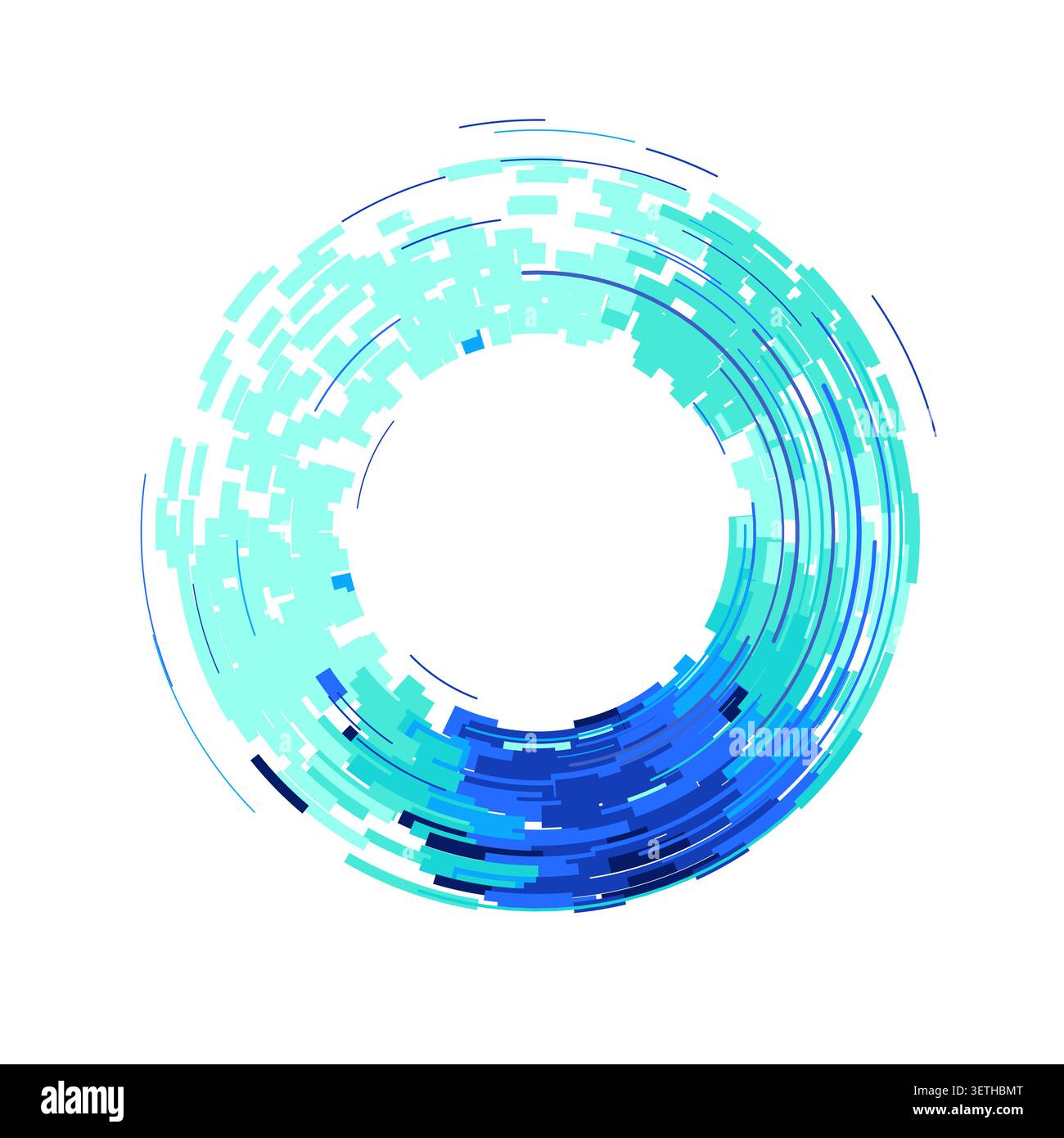 Abstract digital ring interface made from layered geometric arc blocks Stock Vector