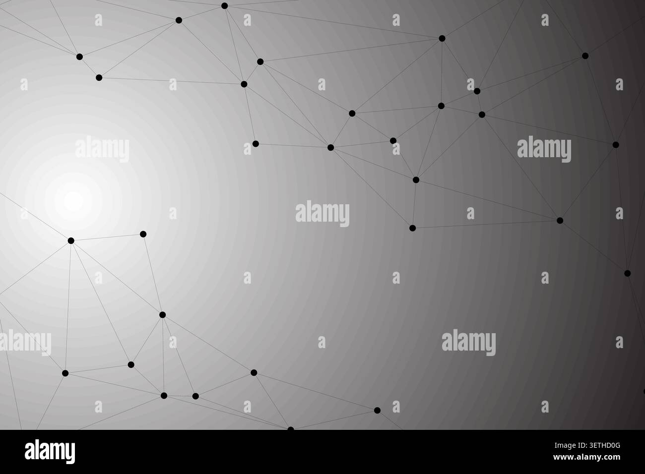 Dramatic grey scale backdrop featuring connecting nodes with highlighted focal point. Useful for showing cloud computing transitions, big data analysi Stock Vector