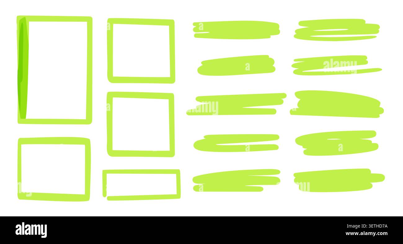 Green lines, highlights, pen marker strokes. Stock Vector