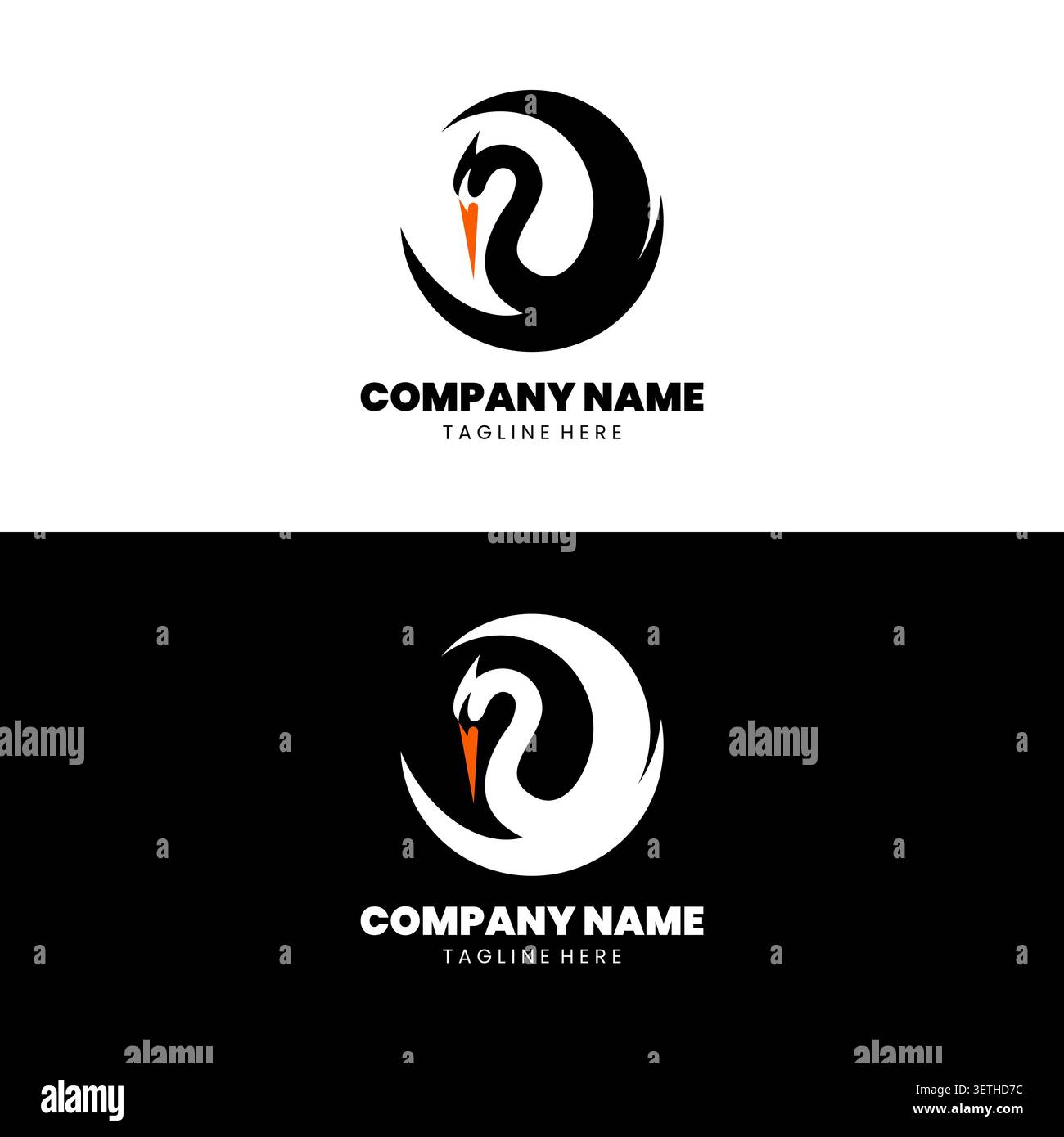 Heron bird and Crescent Moon Logo Design Template Stock Vector