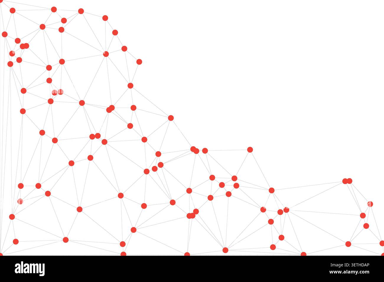 Abstract visual with red nodes and interconnected lines. Network concept, data structure, and science background. Stock Vector