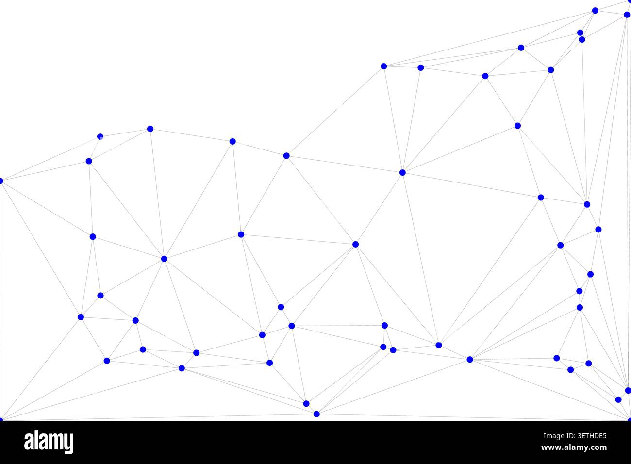 Abstract low poly connection background features geometric wireframe with deep blue nodes. Triangular mesh pattern illustrates digital network or tech Stock Vector