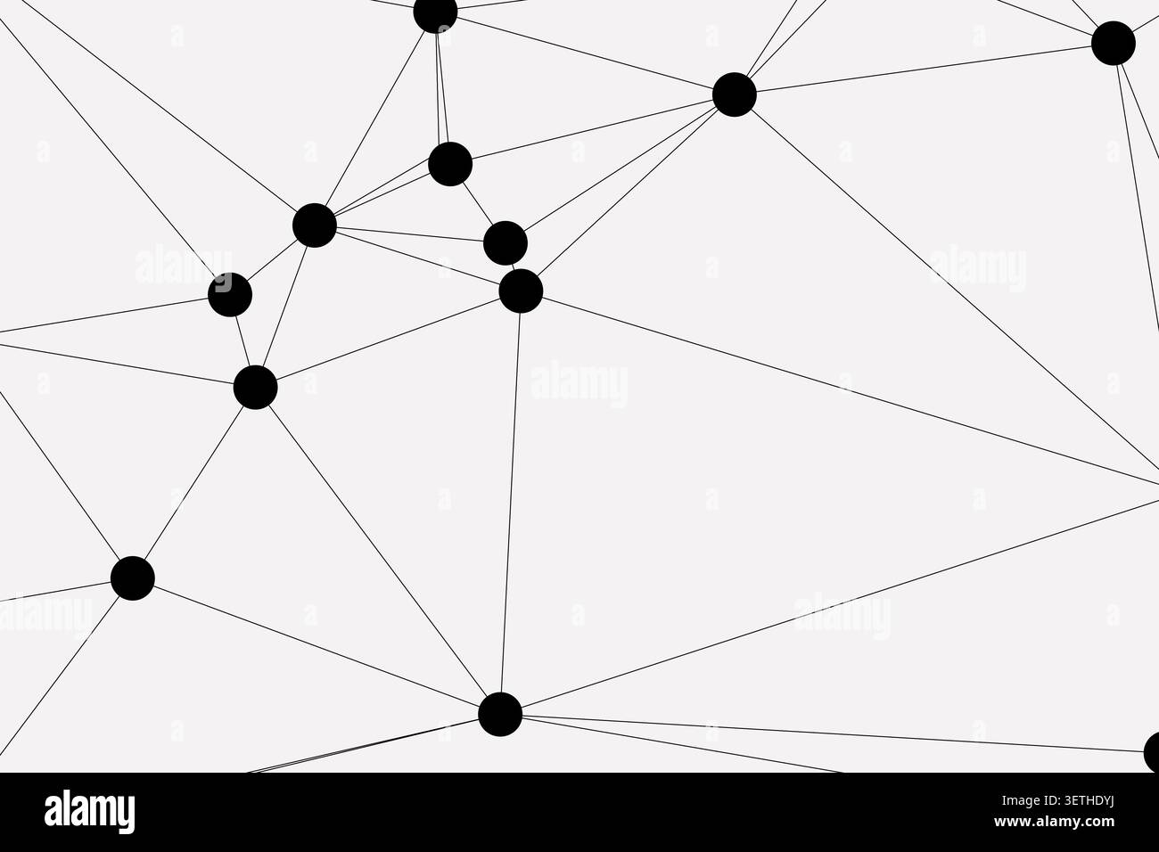 Complex abstract network pattern formed by many black dots and connecting thin lines. Digital art with intricate structure. Stock Vector