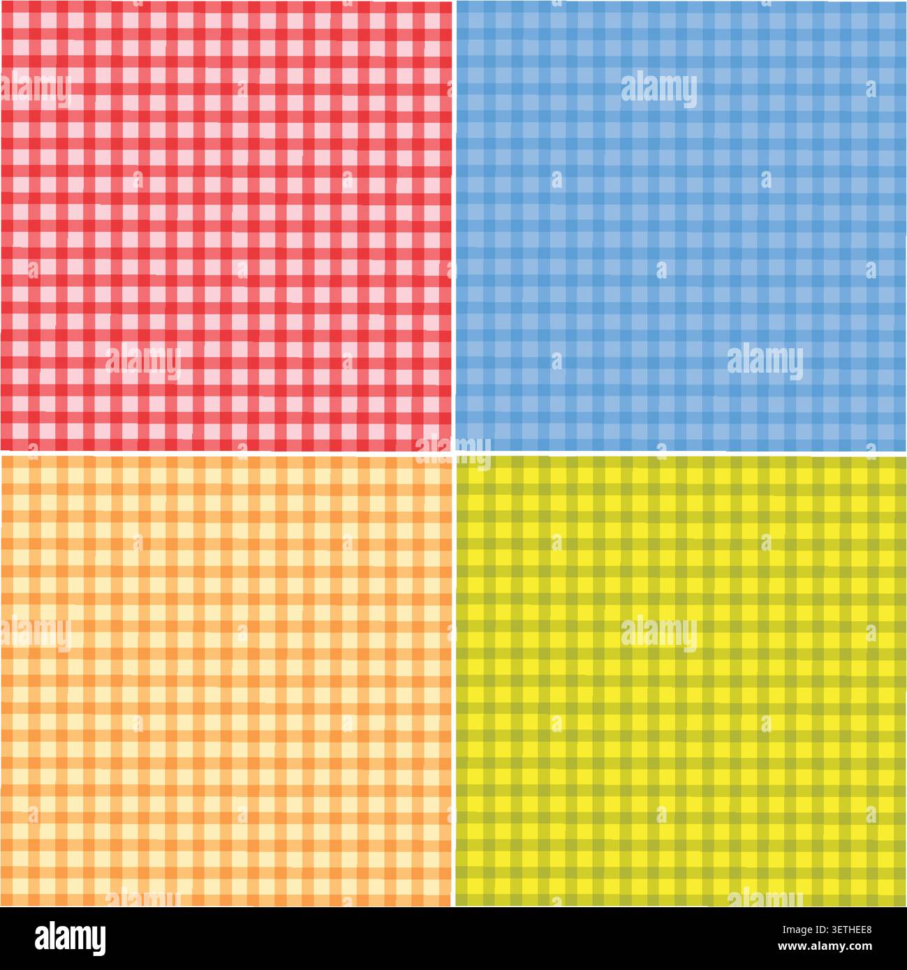 Four quadrant vector illustration of gingham patterns in red, blue, orange, and yellow colors Stock Vector