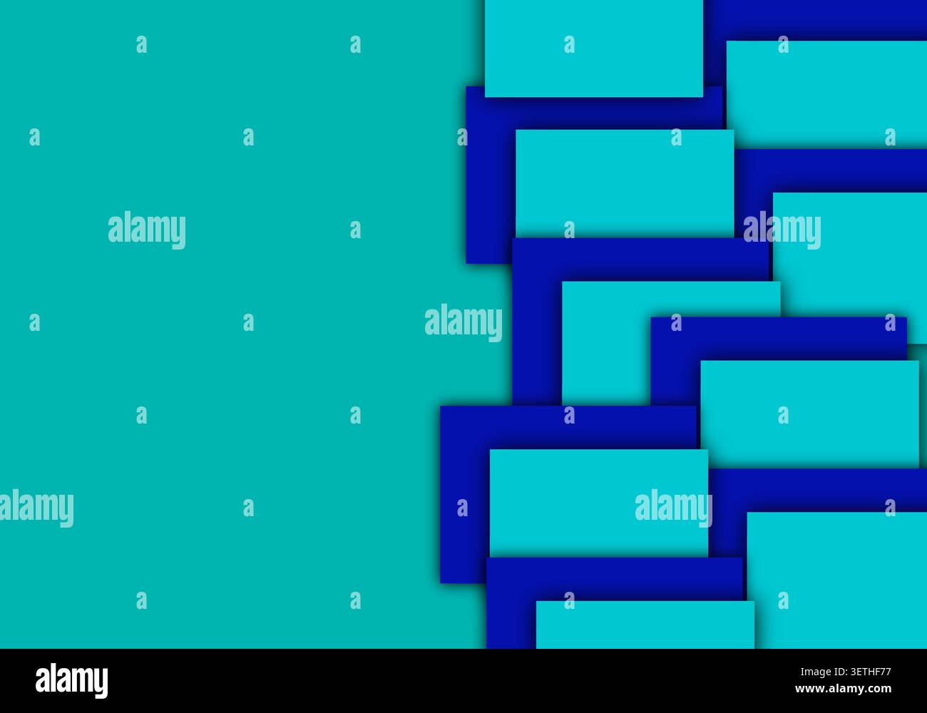 Abstract turquoise and blue background features overlapping rectangular shapes. Modern geometric pattern creates a dynamic and structured design. Stock Vector