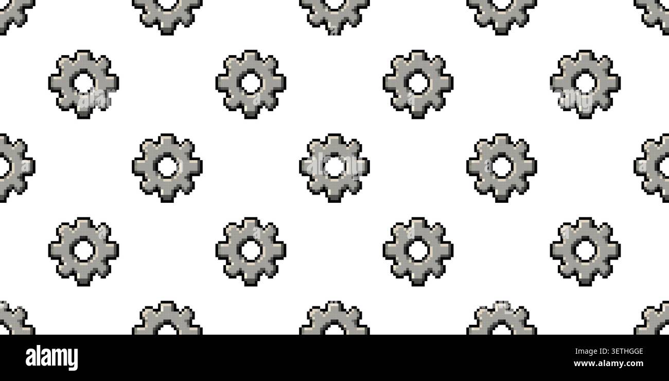 Seamless pixel pattern featuring repeating gear icons for software interfaces technology themes and retro game artwork Stock Vector