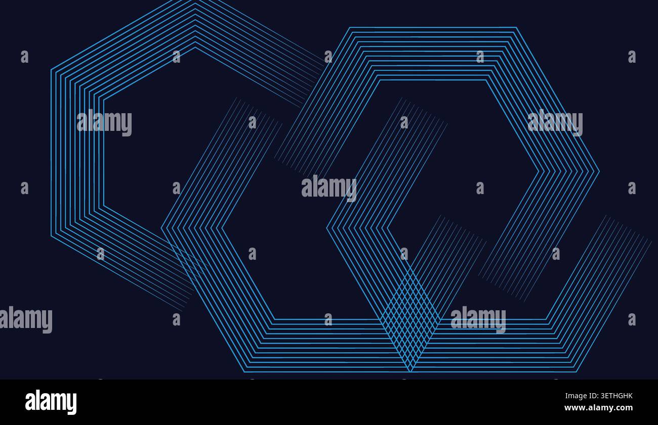 Cyan linear structures forming complex technological patterns, minimalist blue grid design on black background, digital connection concept for busines Stock Vector