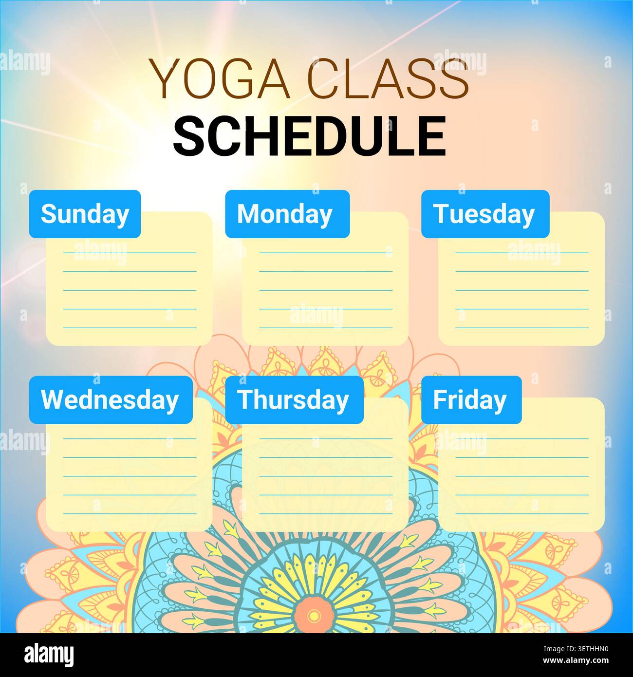 Yoga class schedule template with vibrant design Stock Vector