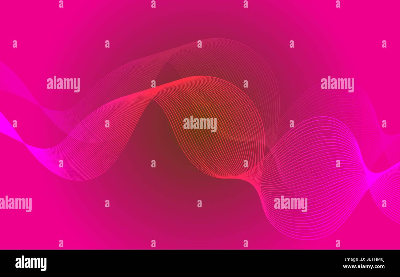 Smooth wavy lines creating fluid shapes on vibrant pink backdrop. Dynamic abstract design with subtle gradient. Stock Vector