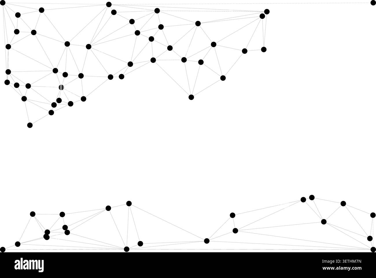 Abstract low poly design with interconnected dots and lines forms a complex network pattern against a gradient blue background, symbolizing digital co Stock Vector