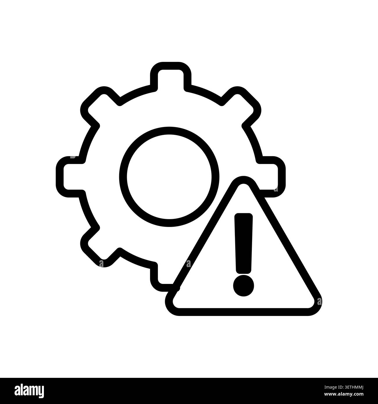 Warning gear triangle vector icon features error alert mark. Technical system failure highlights industrial danger issue. eps 10 Stock Vector