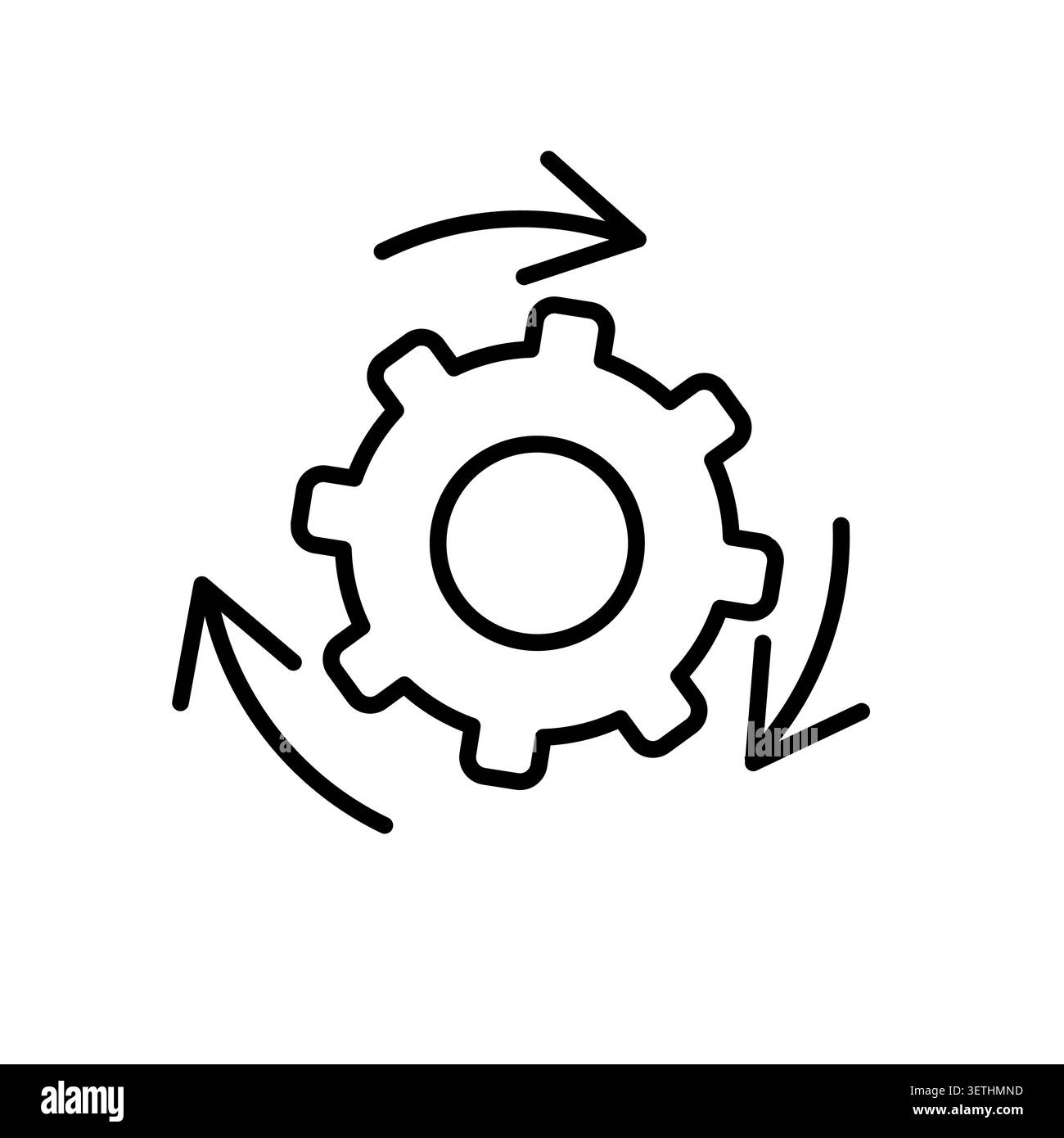 Circle arrow gear wheel black vector icon features synchronization mechanics line. System update loop process highlights industrial reload progress. e Stock Vector