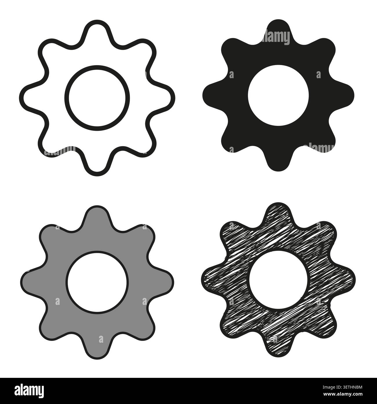 Industrial gear vector icon features simple mechanical cogs. Black and white machinery shape promotes creative engineering project. eps 10 Stock Vector