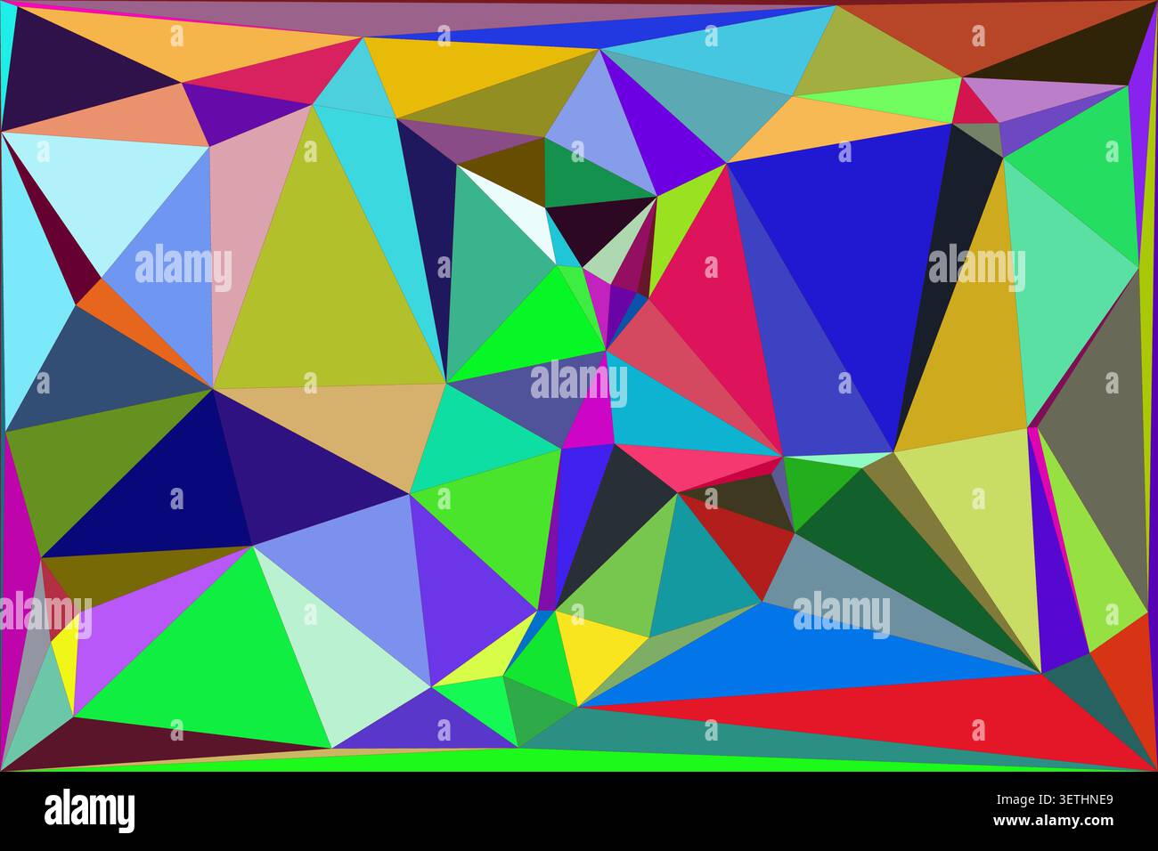 Colorful abstract geometric background, vibrant triangles, diverse polygons, unique modern pattern, digital art texture, visually appealing compositio Stock Vector