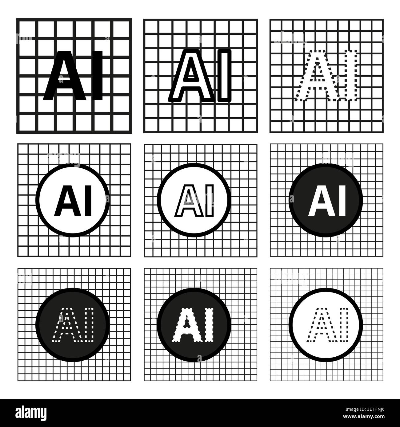 Artificial intelligence icon set on grid background vector. Graphic supports technology branding and machine learning projects. EPS 10. Stock Vector
