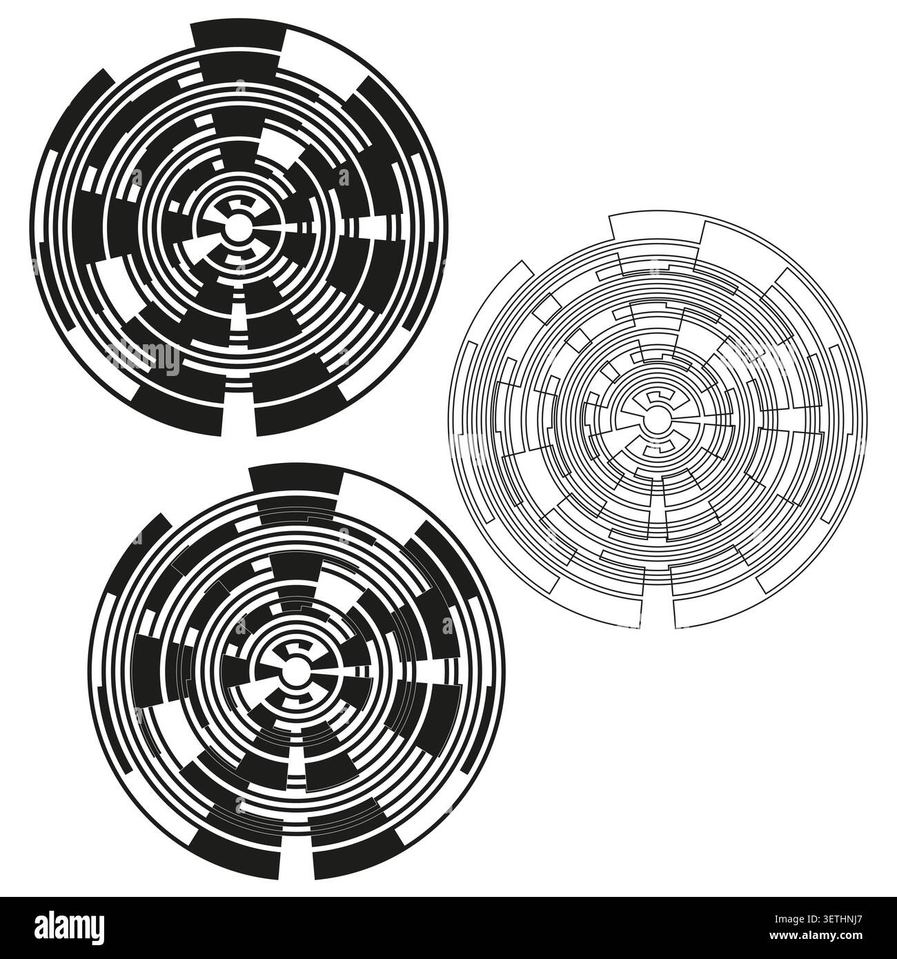Optical encoder disk and futuristic circular pattern vector. Graphic supports engineering schematics and technology UI projects. EPS 10. Stock Vector
