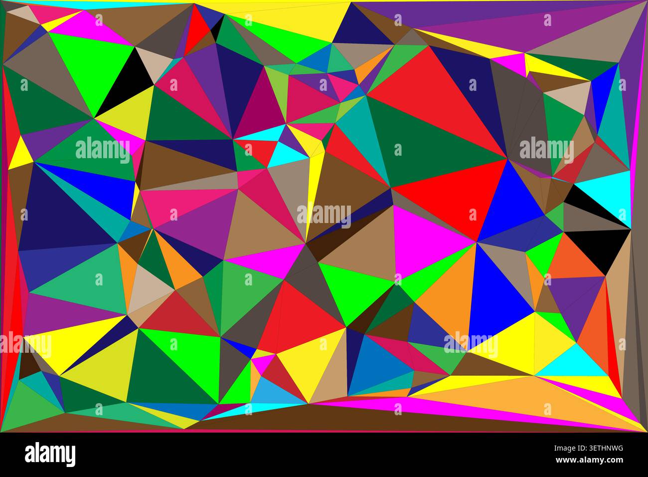A vibrant abstract background composed of multicolored geometric triangles and polygons. Modern digital art, energetic pattern, diverse color palette. Stock Vector