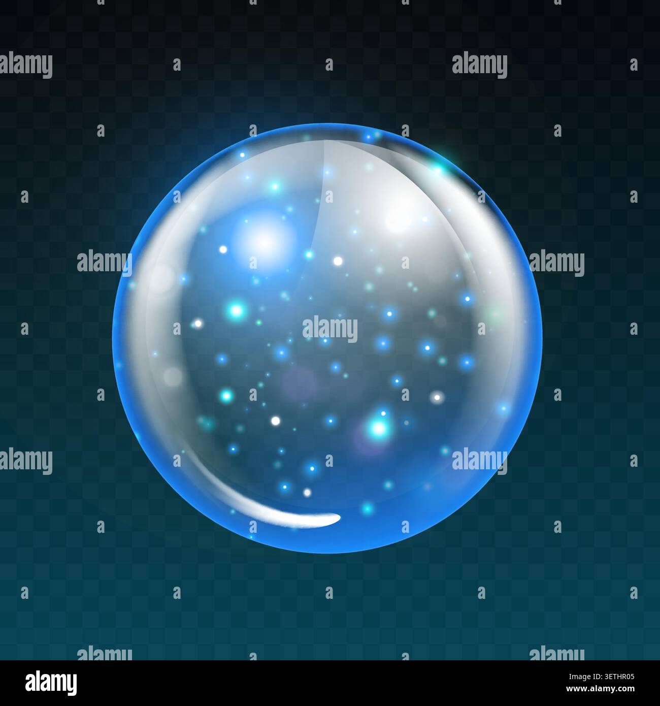Shimmering blue orb floats On dark background Stock Vector