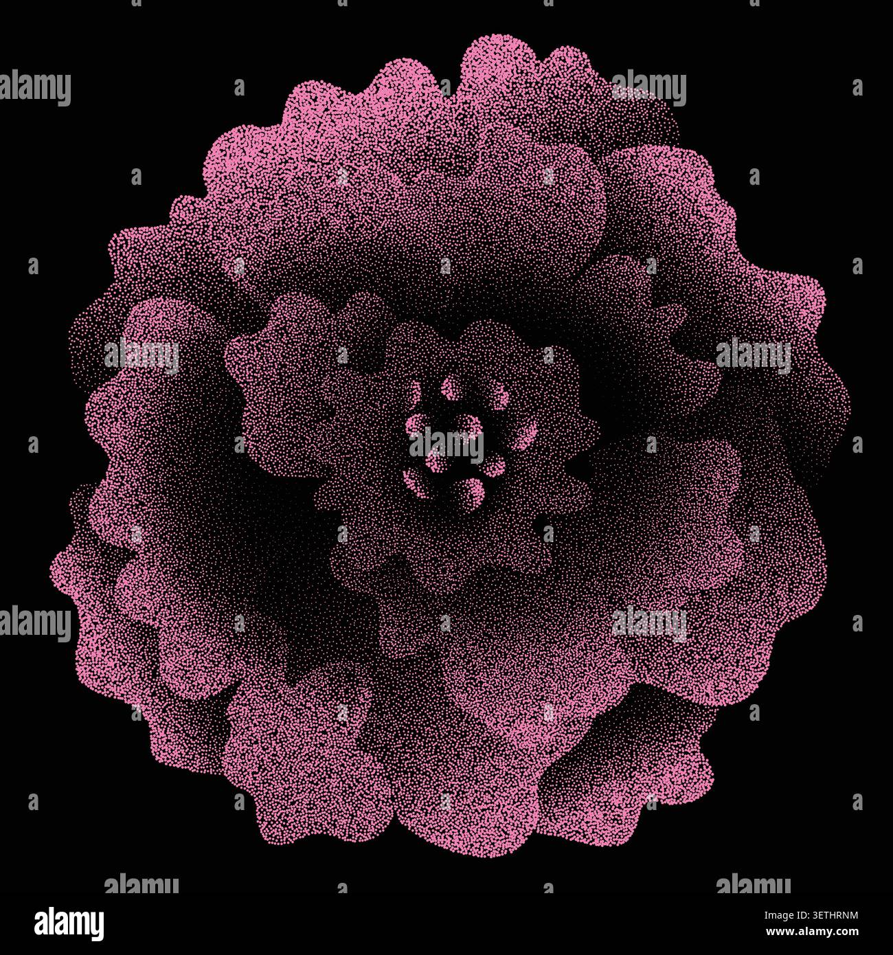 Pink Stippled Flower Abstract Dotwork Illustration Stock Vector