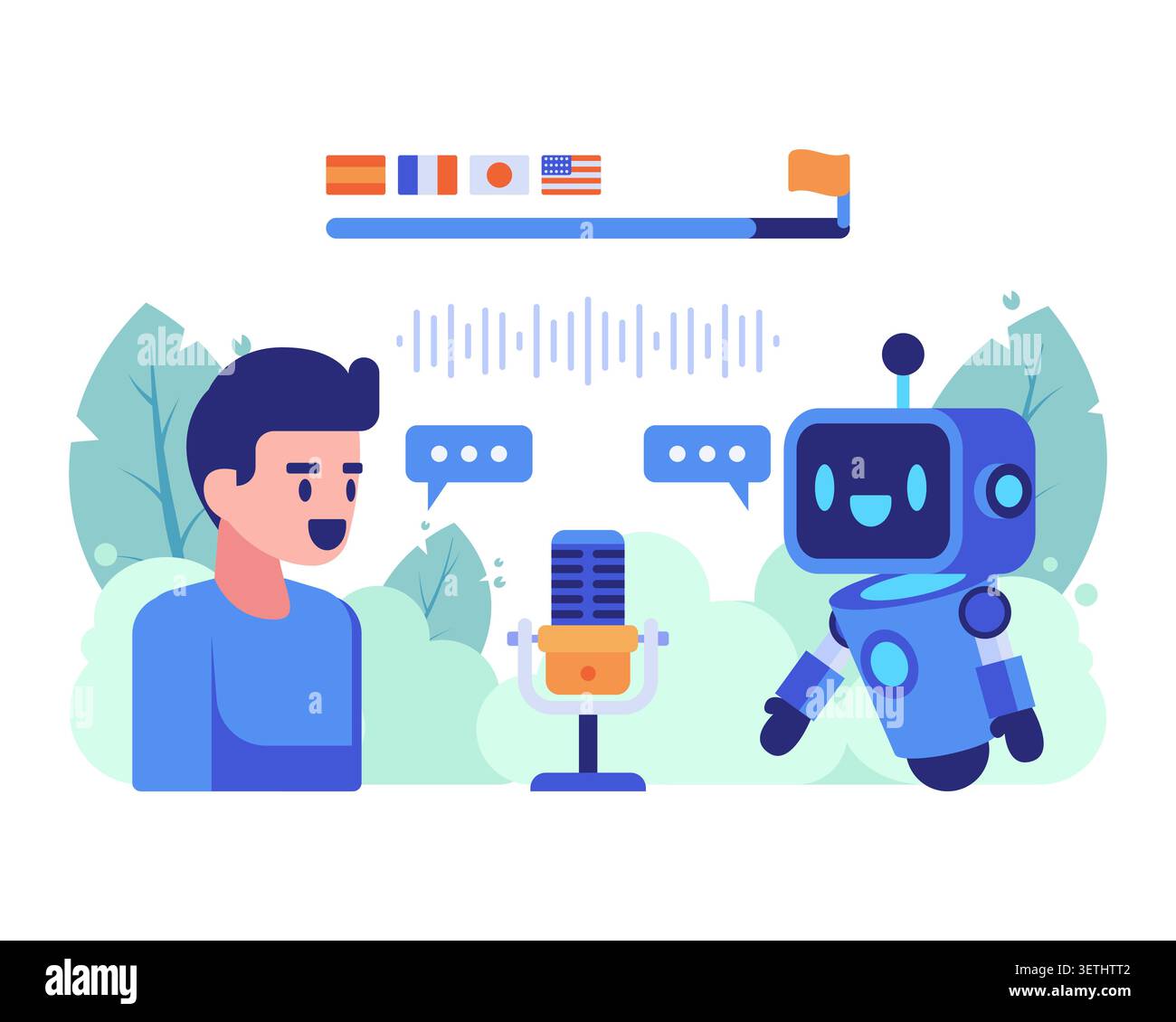 AI Pronunciation Training for Language Learning. AI Language Learning Concept Stock Vector