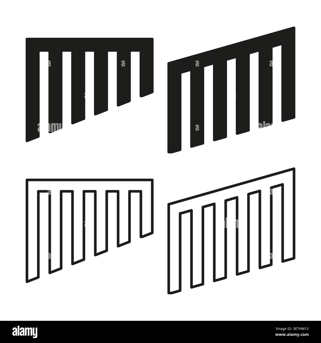 Abstract geometric heatsink and radiator fin icons vector. Perfect for computer hardware electronics and engineering design graphics. EPS 10. Stock Vector