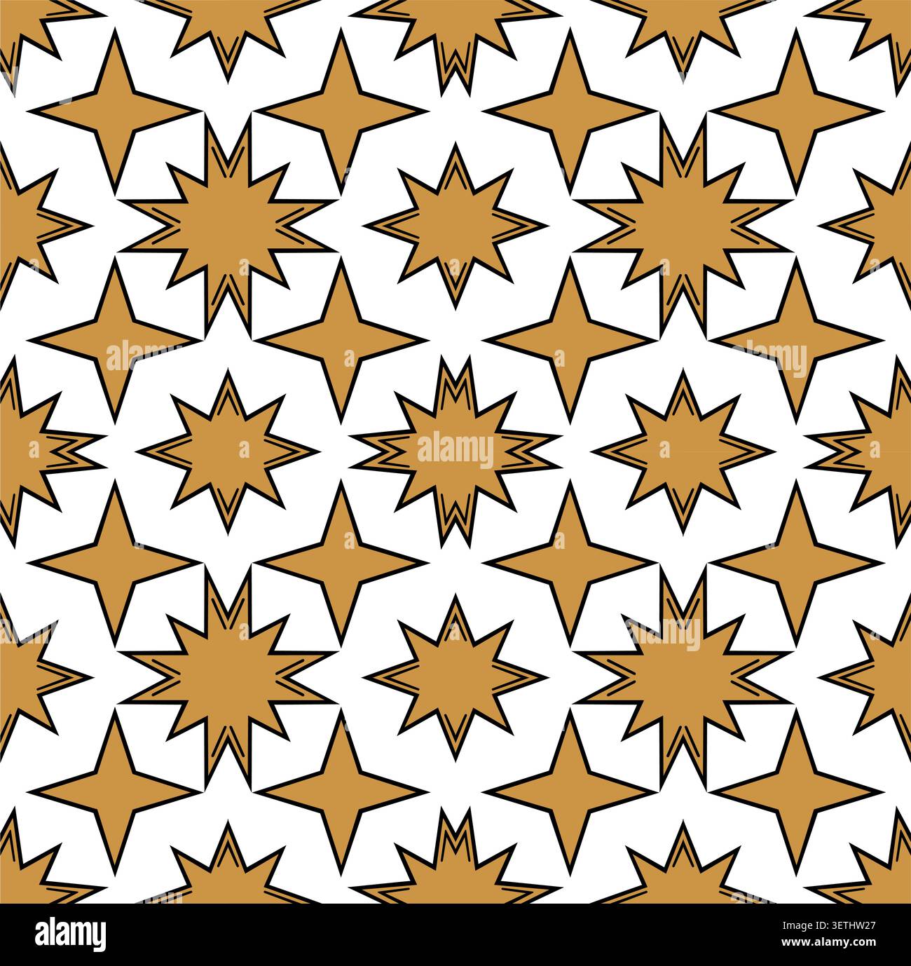 Golden Star Seamless Geometric Pattern Vector Background Stock Vector