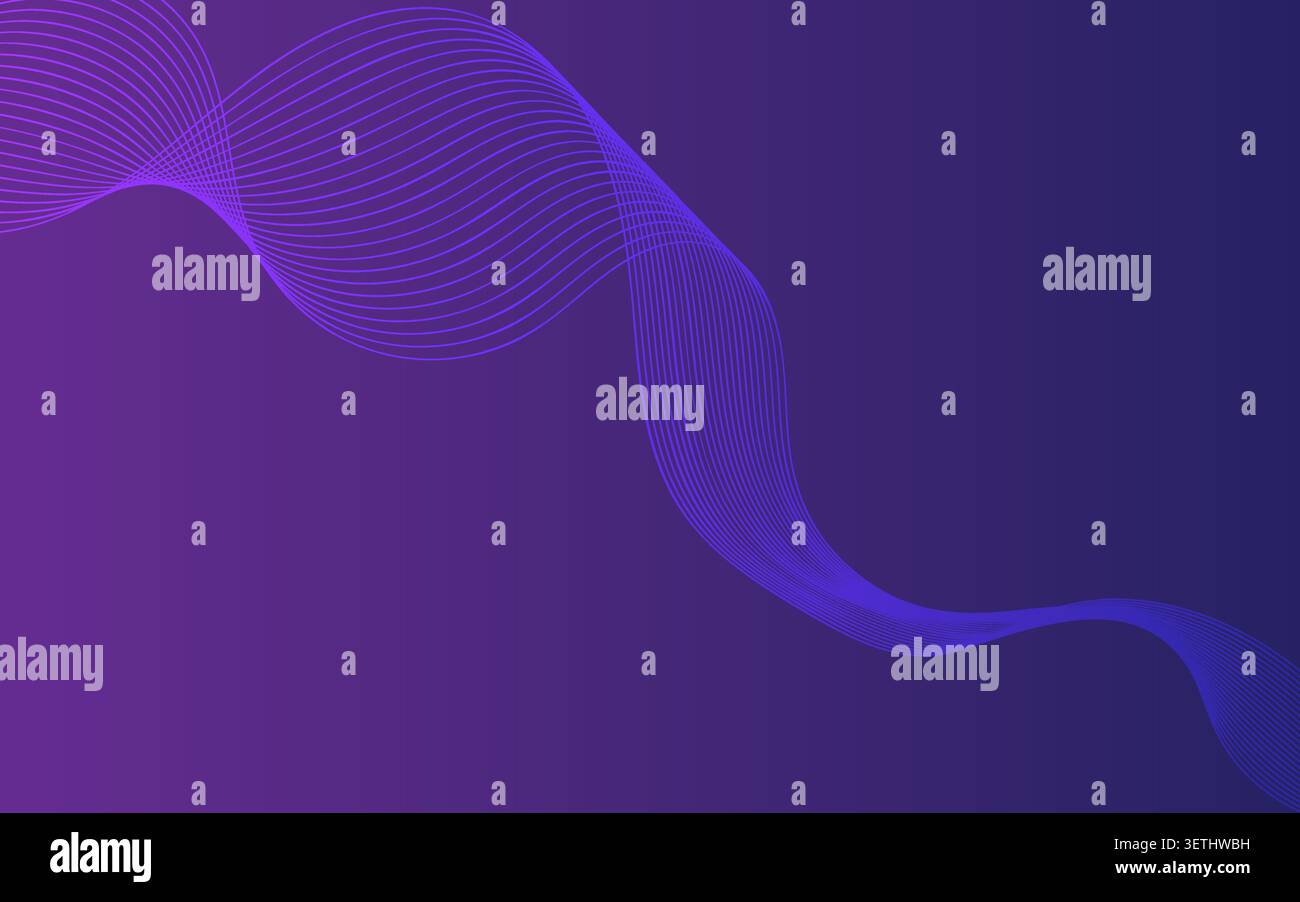 Gradient purple blue background. Abstract wave element. Flowing lines. Simple graphic. Elegant design. Stock Vector