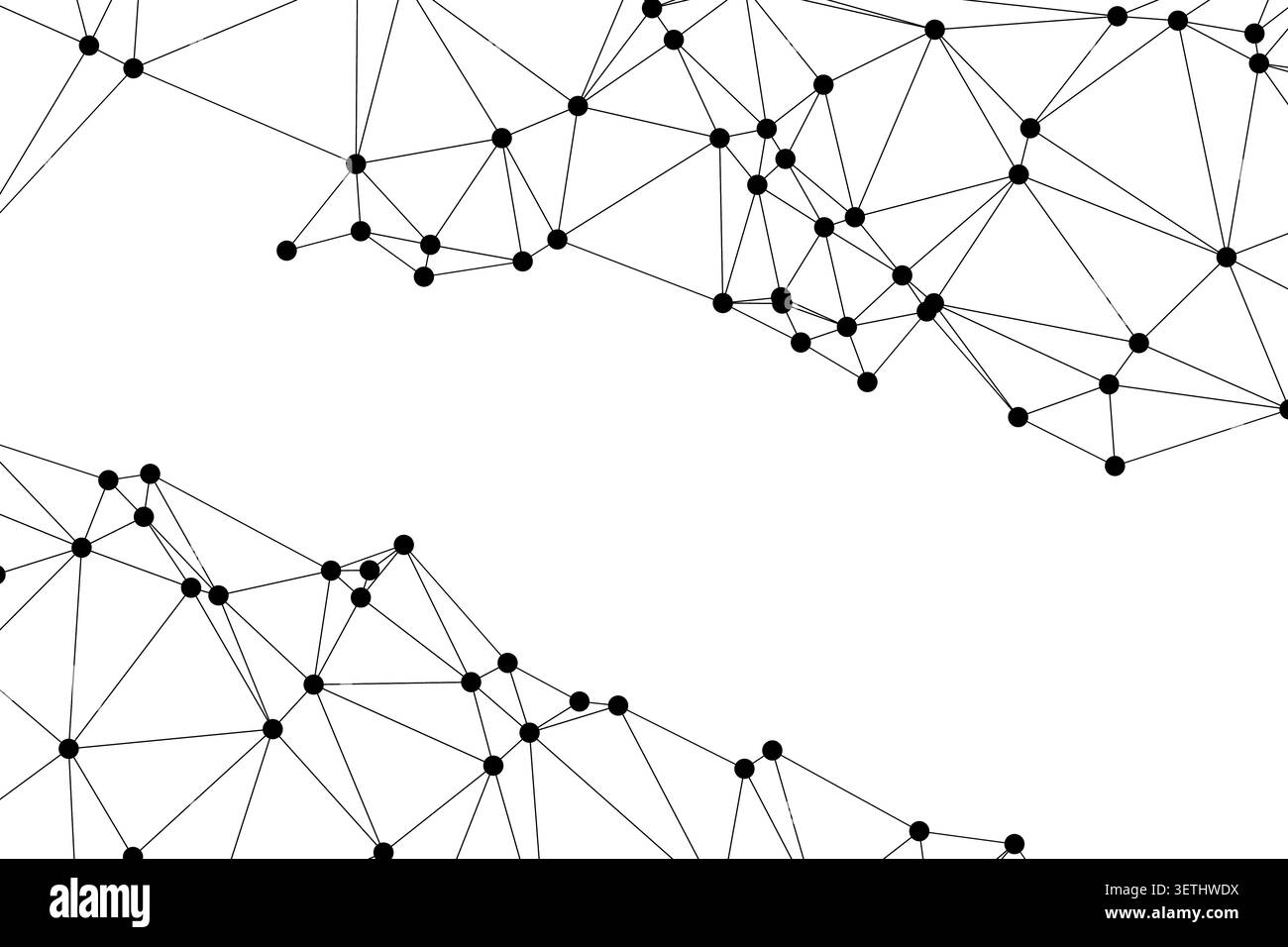 Abstract geometric network. Interconnected dots and lines create digital patterns. Modern background with triangles and nodes. Stock Vector