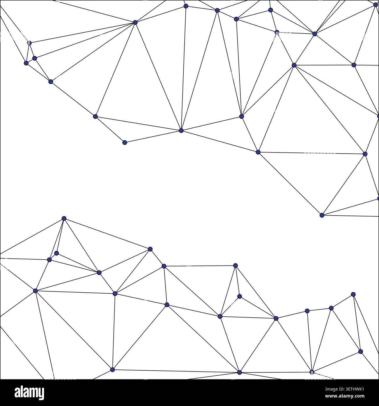 Intricate abstract background featuring black geometric lines and dots, interconnected on a pristine white surface, ideal for modern technology and da Stock Vector