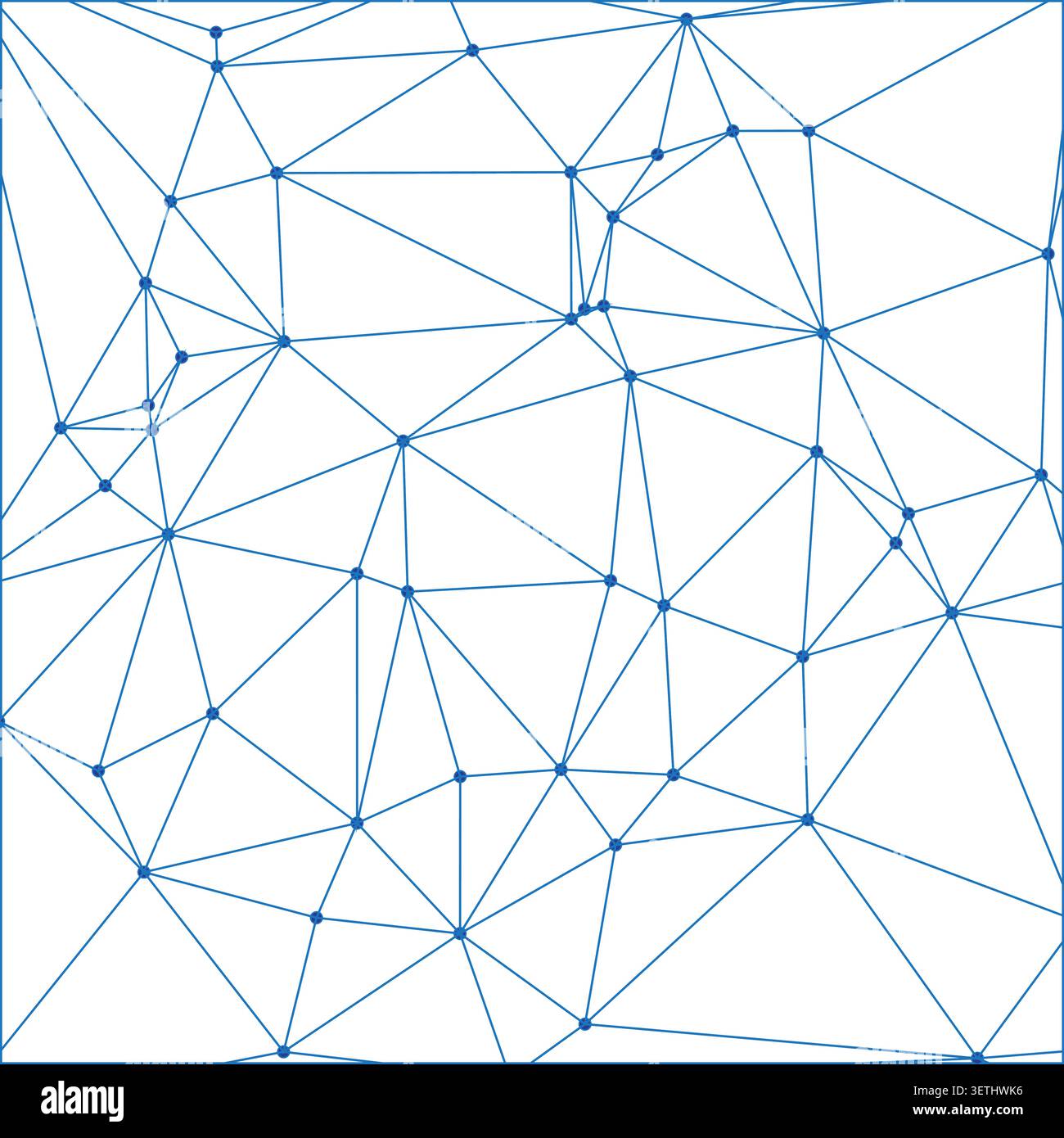 Dense polygonal mesh background with blue lines connecting various points across canvas. Technical representation of complex systems and database stru Stock Vector