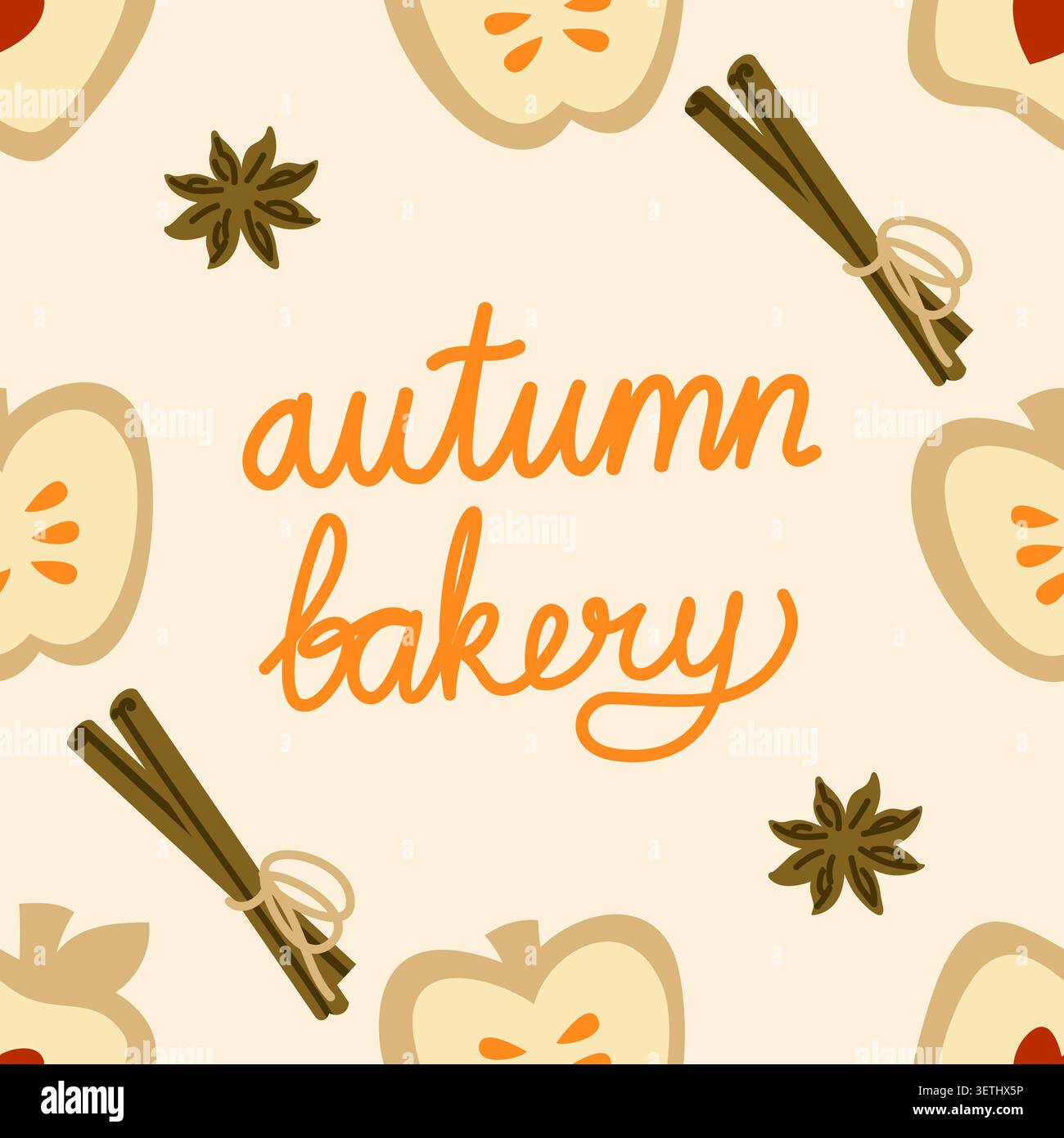 Autumn Bakery Vector Pattern With Lettering On Beige Background Stock Vector
