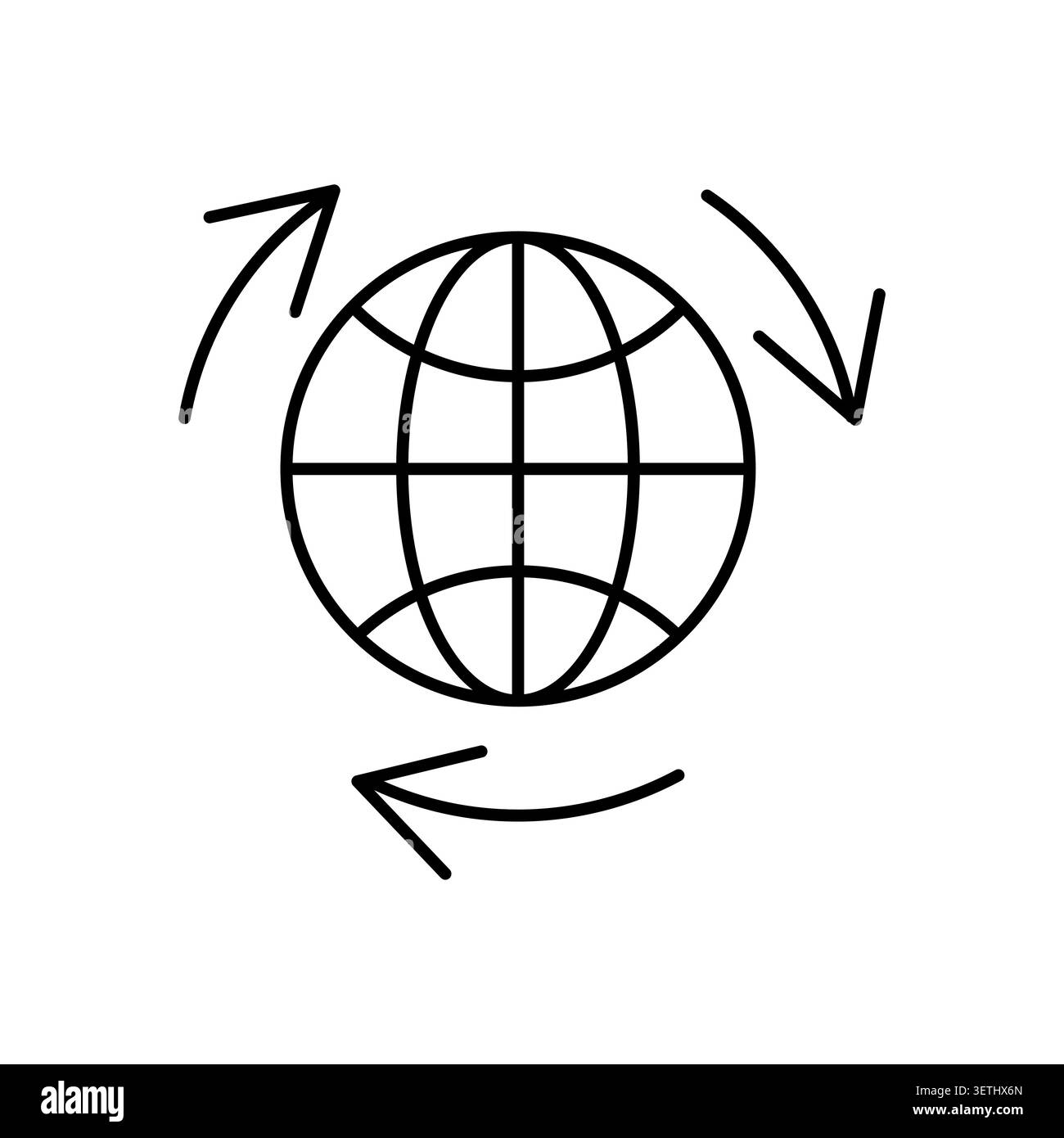 Globe circular arrow vector icon features global sync line. Worldwide network update process highlights data exchange. eps 10 Stock Vector