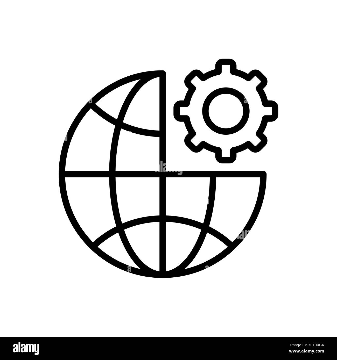Globe grid gear vector icon features global network seo. Worldwide engineering highlights industrial development. Stock Vector