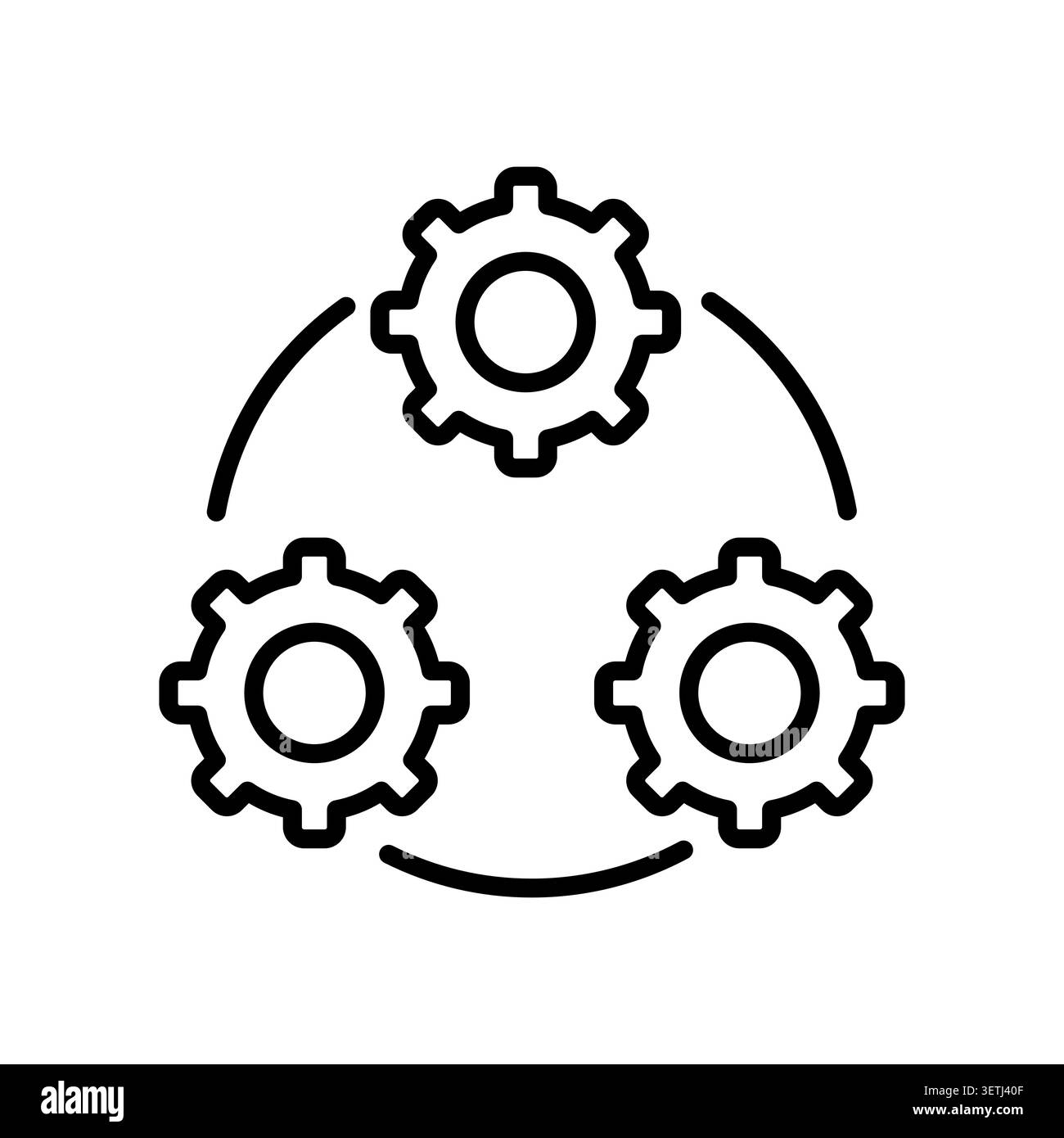 Three gear circle vector icon features system cycle loop. Mechanical integration highlights technical workflow. Stock Vector