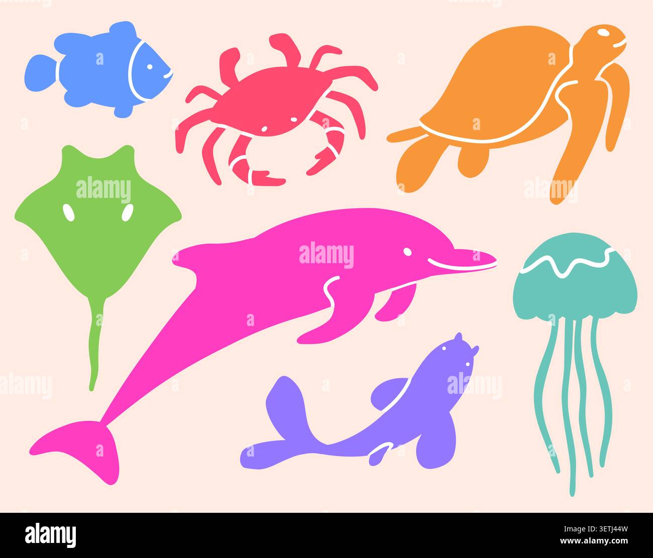 Cute colorful marine animals vector set Stock Vector