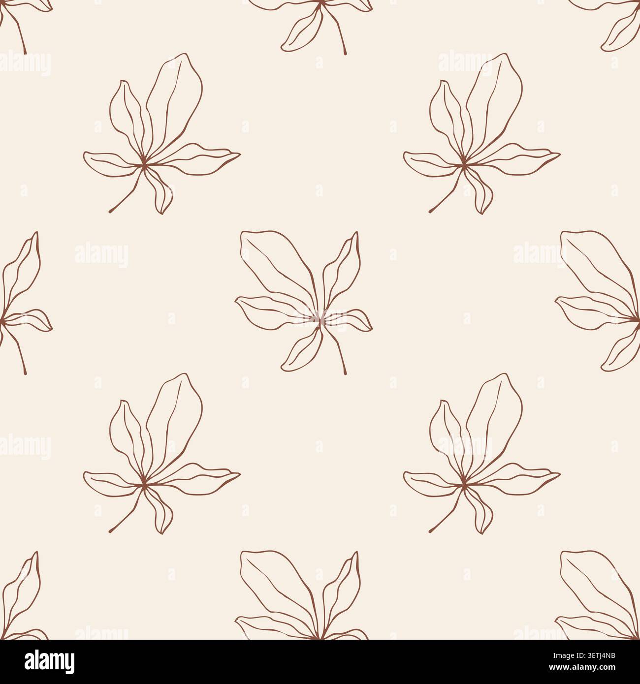 Autumn chestnut leaves seamless pattern vector doodle background Stock Vector