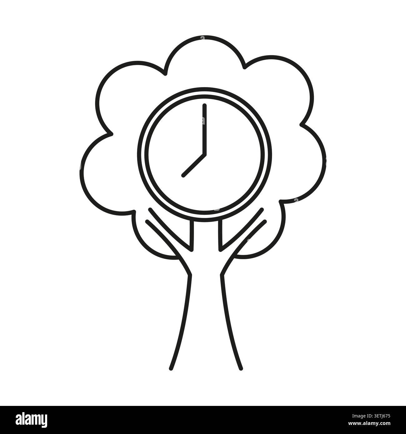 Clock on tree symbolizes growth over time. Vector icon for seasons, patience, nature cycle, and long term planning. Vector EPS 10. Stock Vector