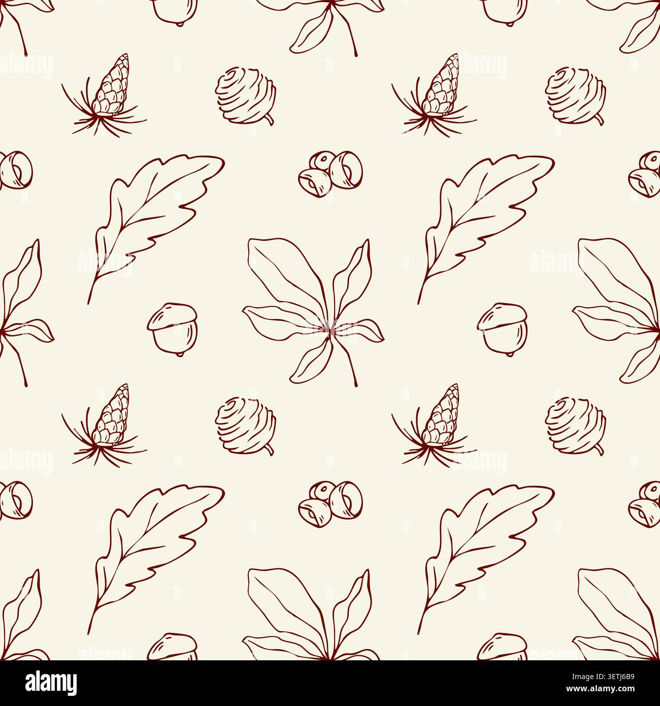Autumn forest elements seamless pattern vector doodle background Stock Vector