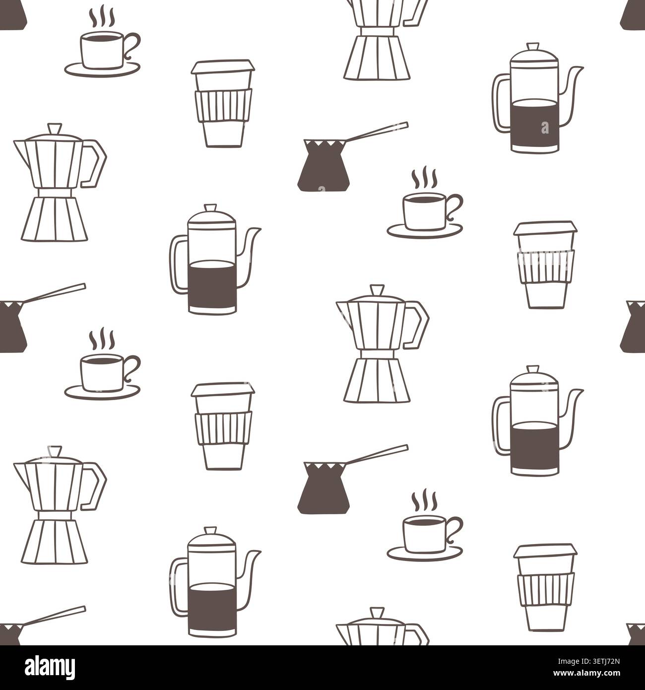 Takeaway coffee, French press seamless pattern Stock Vector