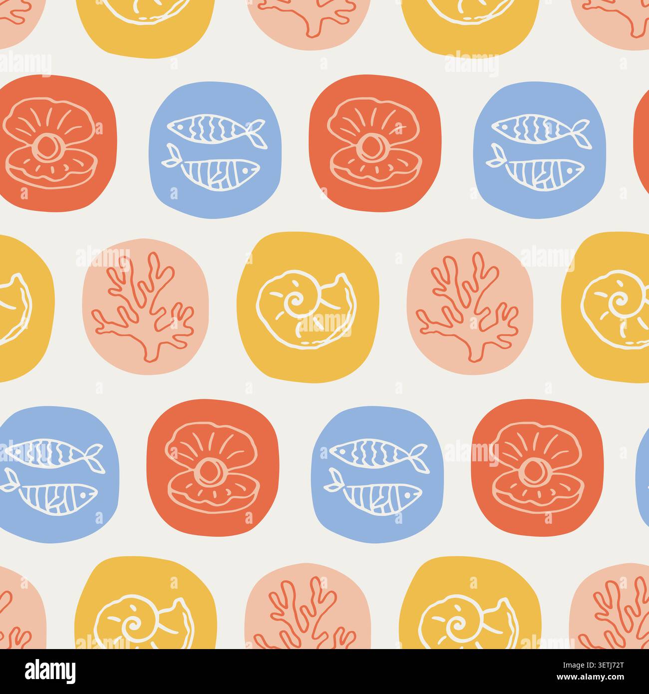 Coastal summer ocean icons vector seamless pattern Stock Vector