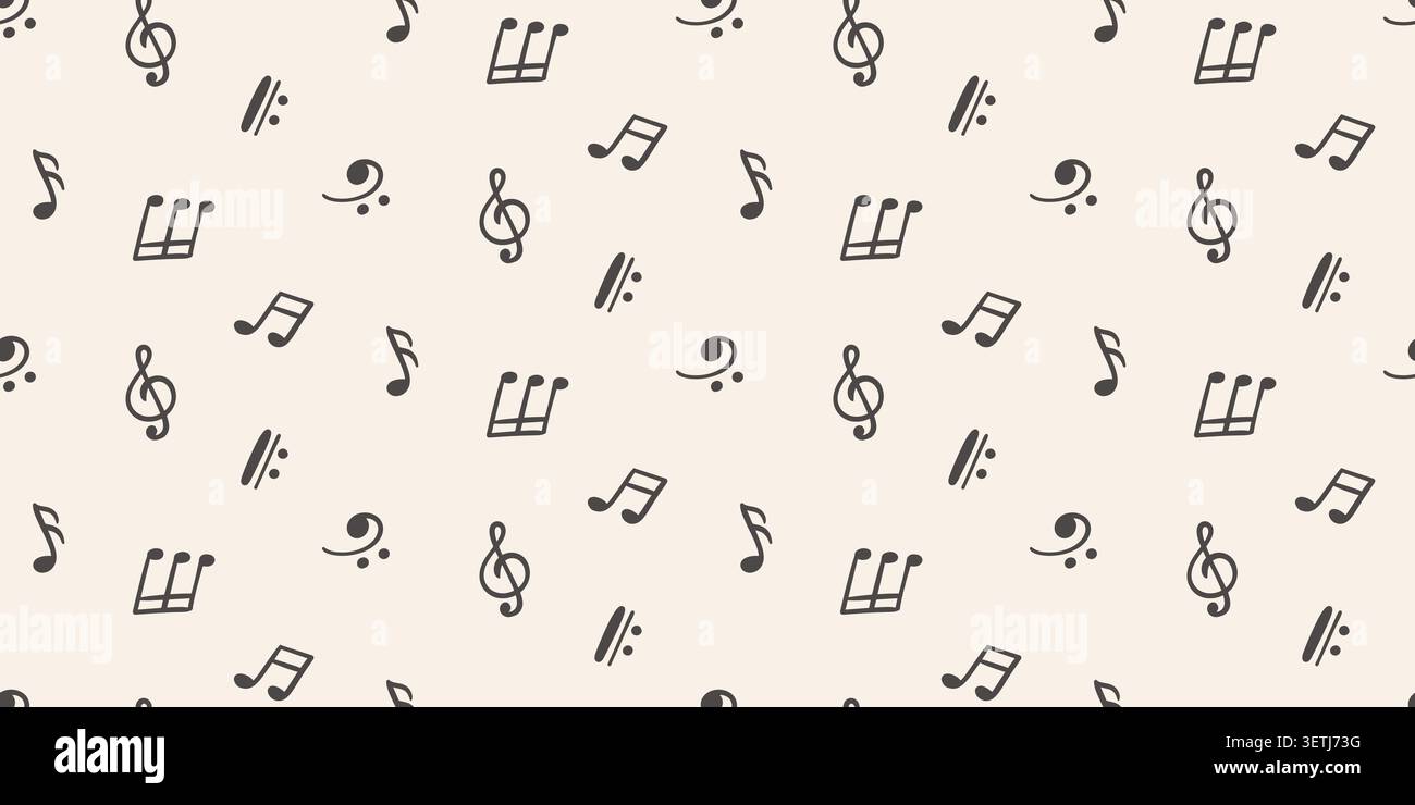 Music note symbols, treble clefs seamless pattern Stock Vector