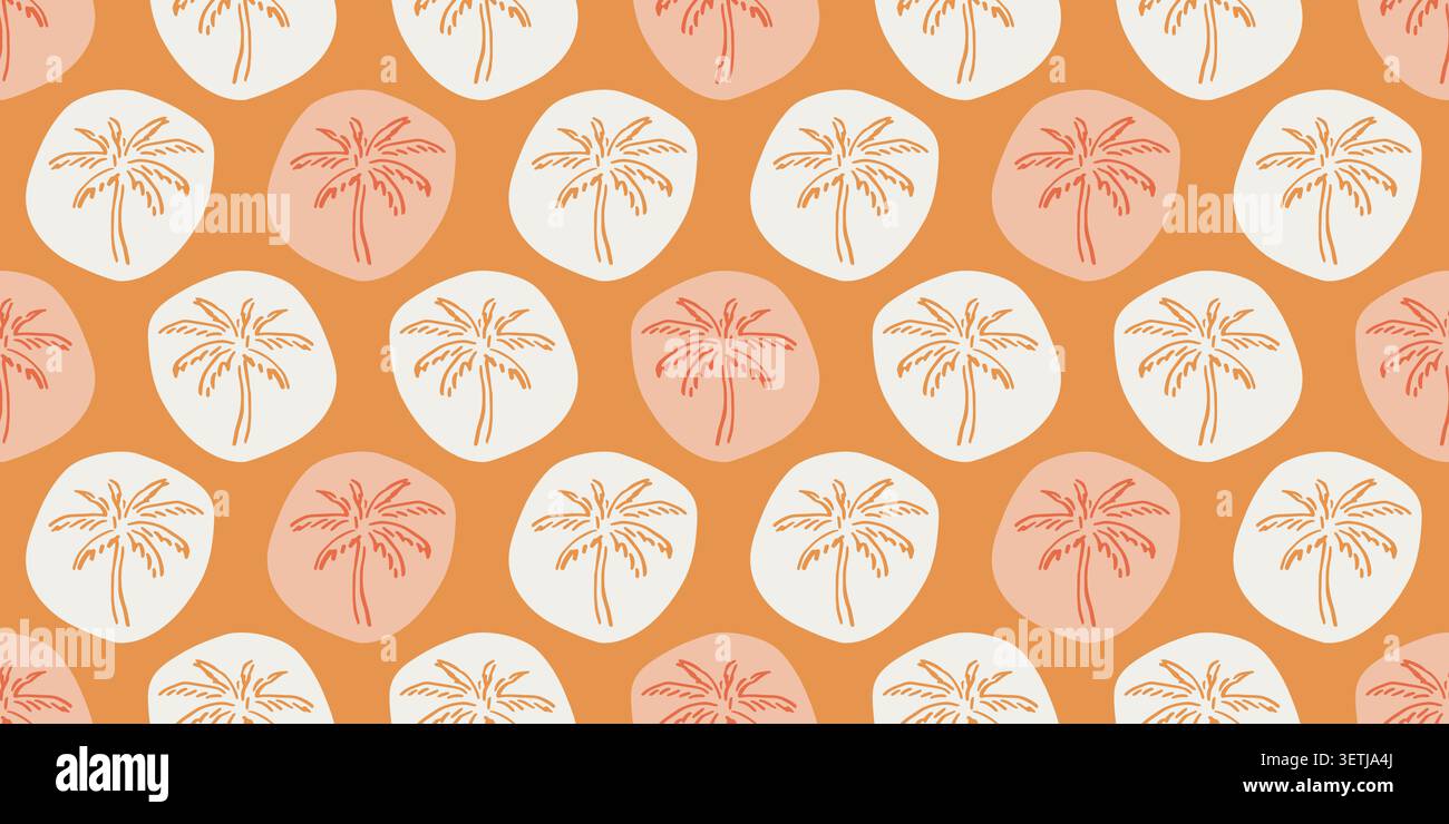Tropical seamless pattern with palm tree circles Stock Vector