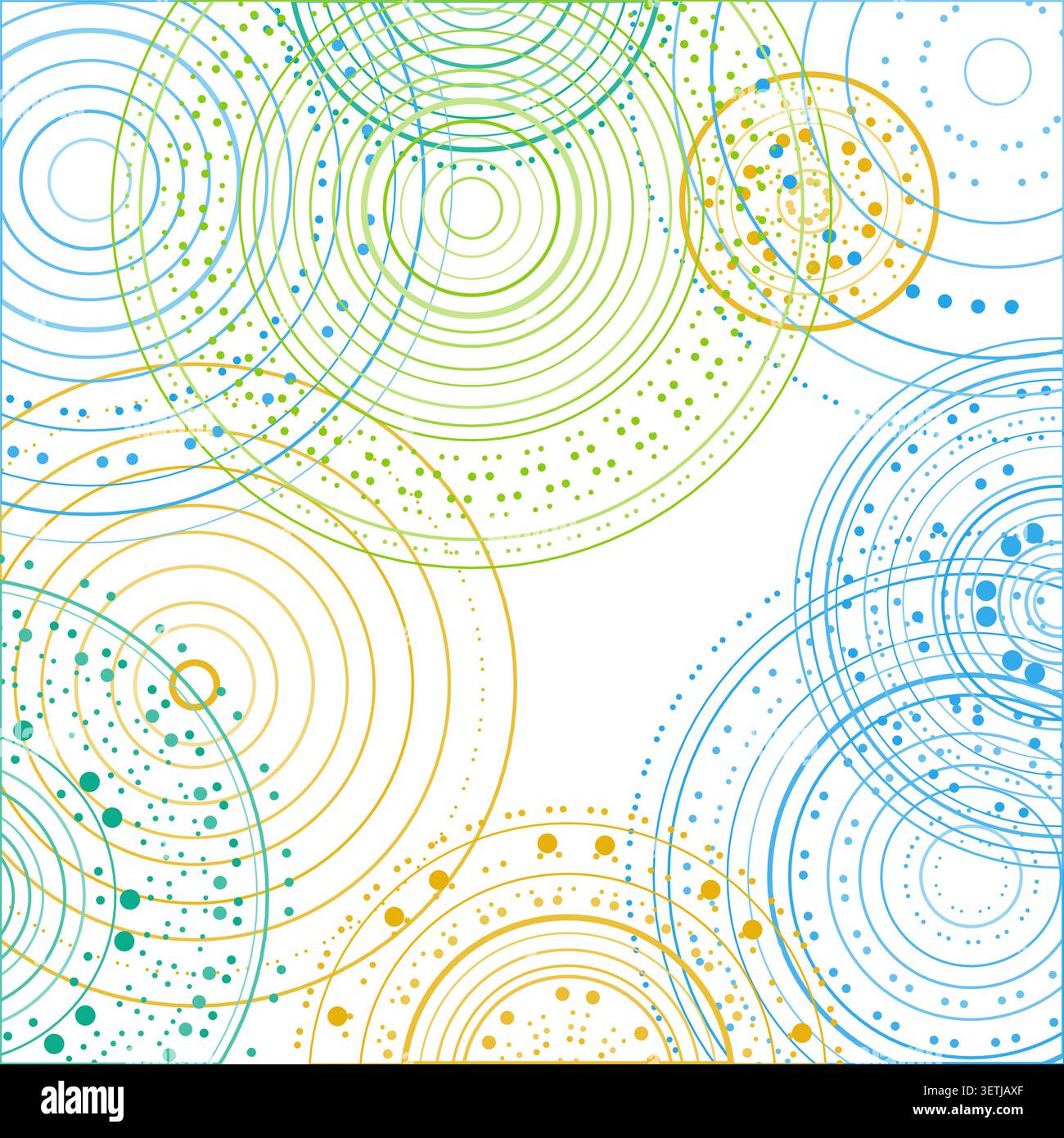Abstract background made from overlapping concentric circle groups with subtle flattened transparency colors Stock Vector