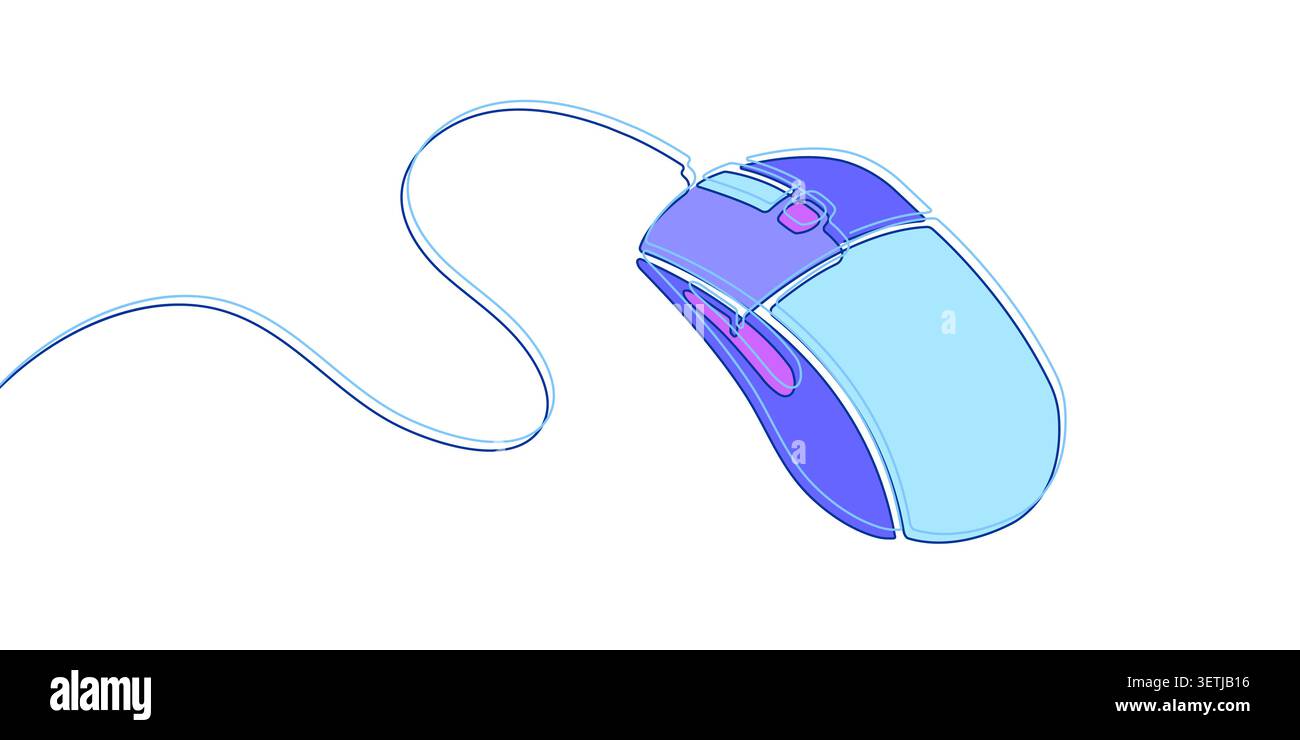 Computer mouse.One line drawing.Linear style.Vector illustration . Stock Vector
