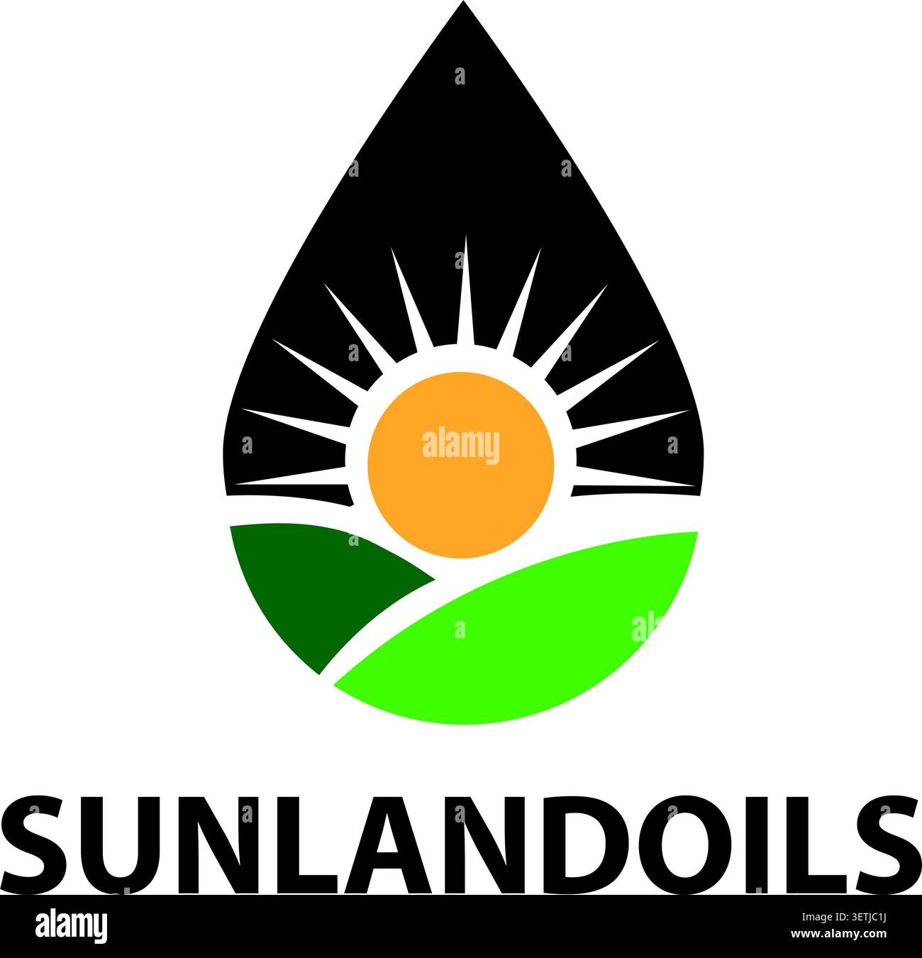 Sun, green fields, and oil drop Stock Vector