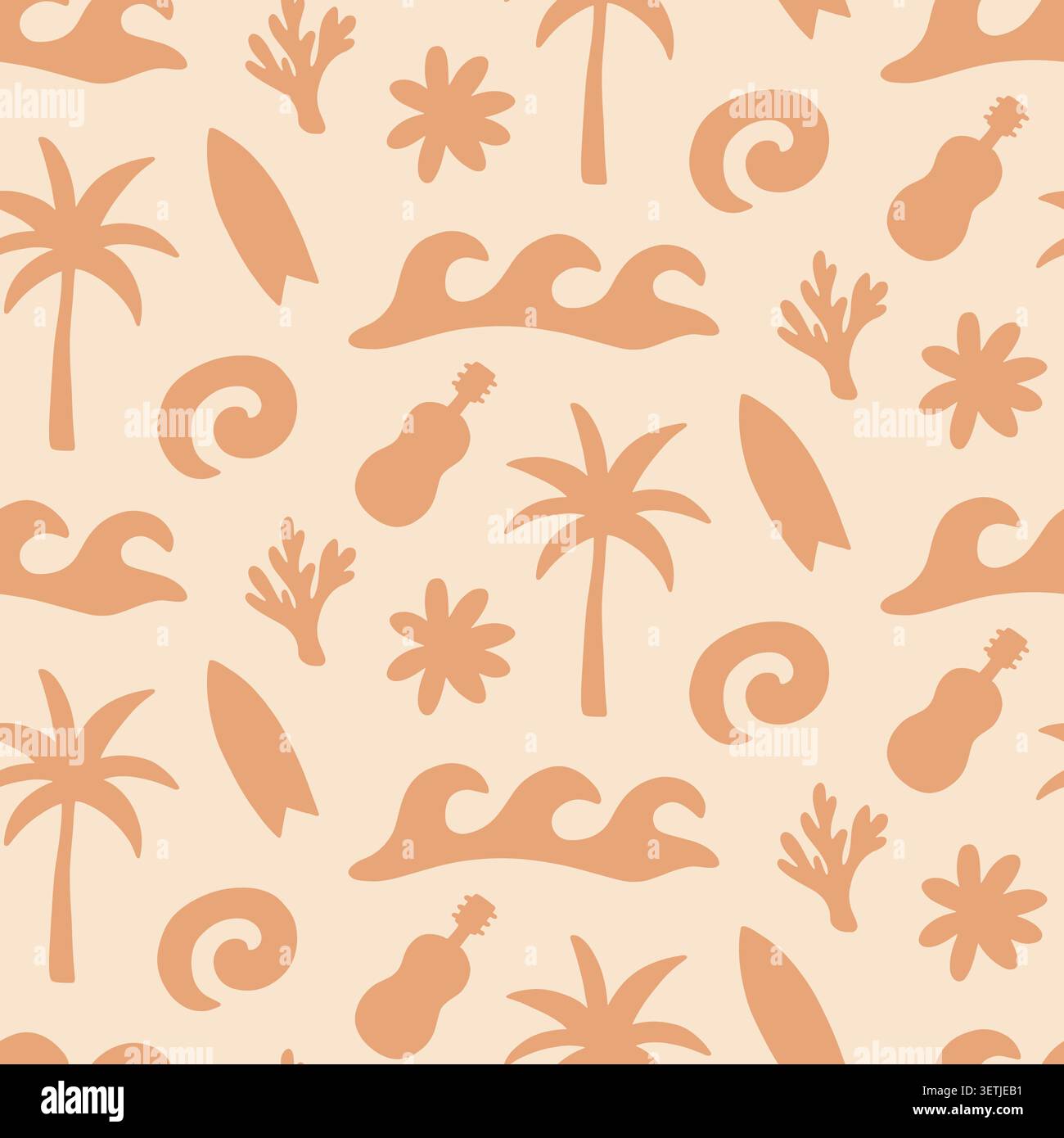 Boho tropical palms, surfboards seamless pattern Stock Vector