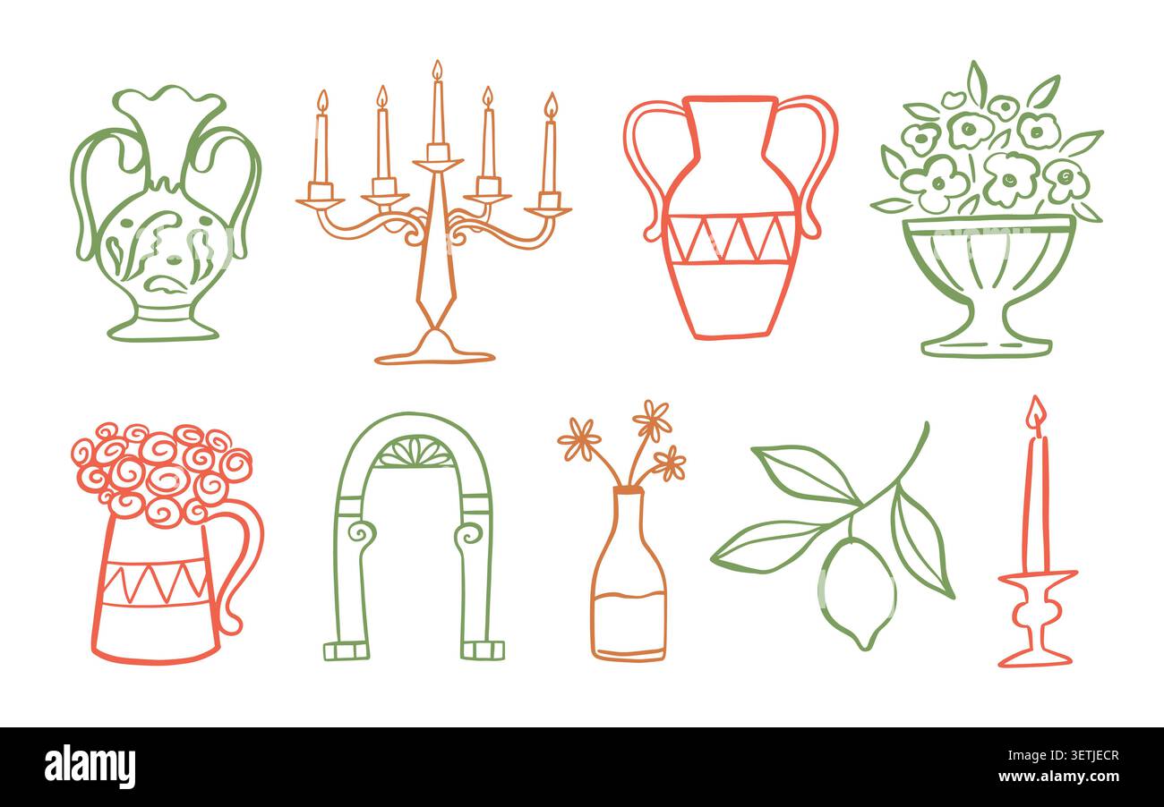 Home decor vector Italian icons set interior art Stock Vector
